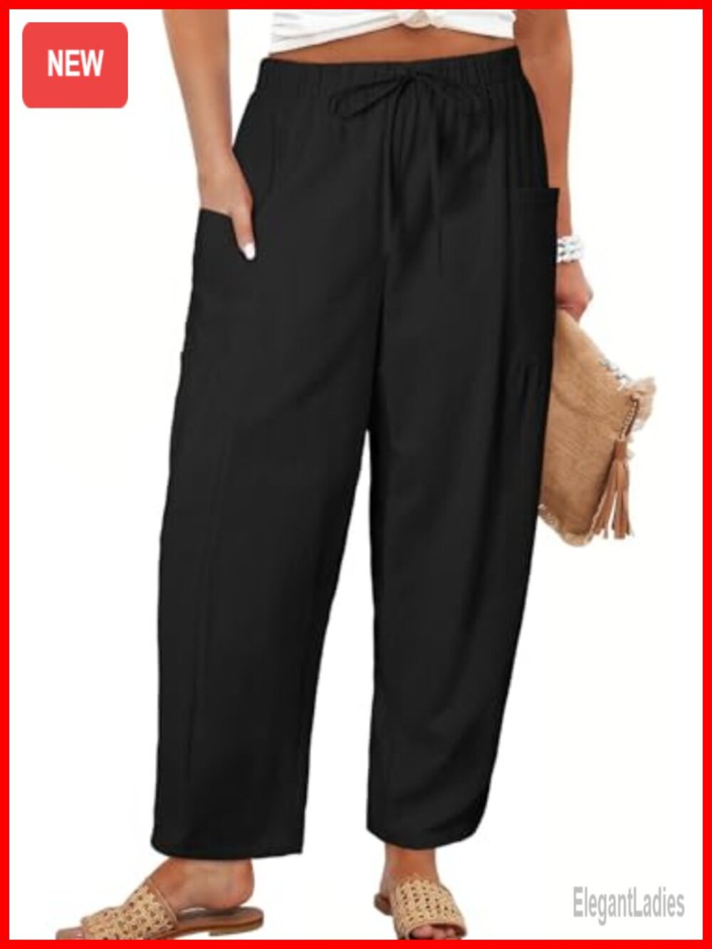 Plus Size Elastic Waist Drawstring Palazzo Pants with Pockets